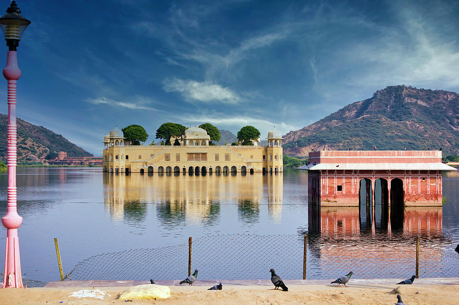Wide angle shot of Jal mahal Water Palace against blue sky Photograph by Arpan Bhatia