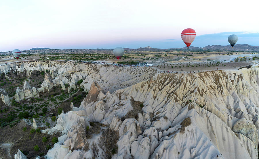 Wide angle view of hot air balloons against unique geological fo Photograph by Arpan Bhatia