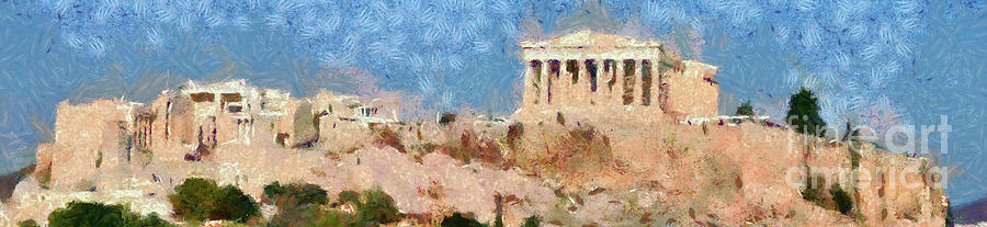 Wide format view of Acropolis in Athens Painting by George Atsametakis