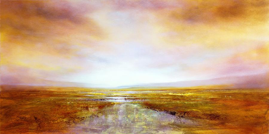 Wide land - a golden and violet river Painting by Annette Schmucker