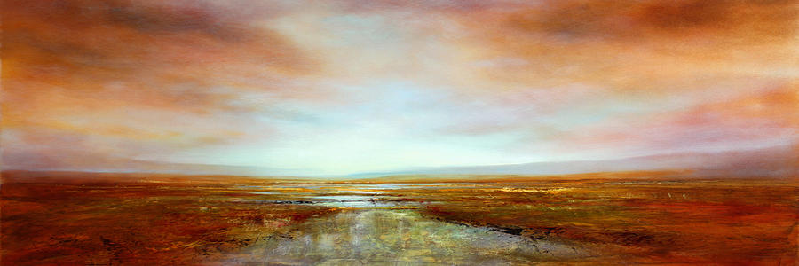 Wide land with a golden river Painting by Annette Schmucker