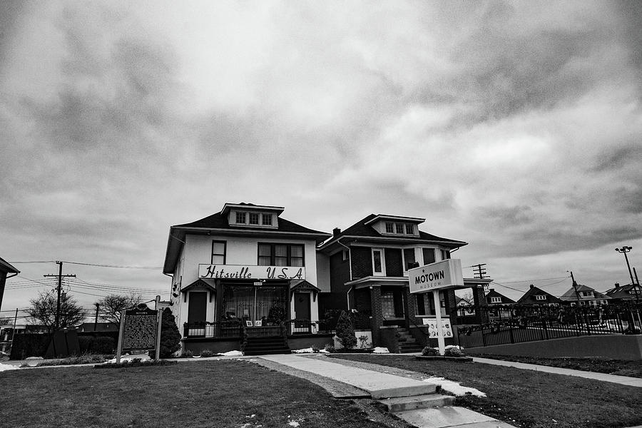 Wide shot of Motown Museum in Detroit Michigan in black and white Photograph by Eldon McGraw