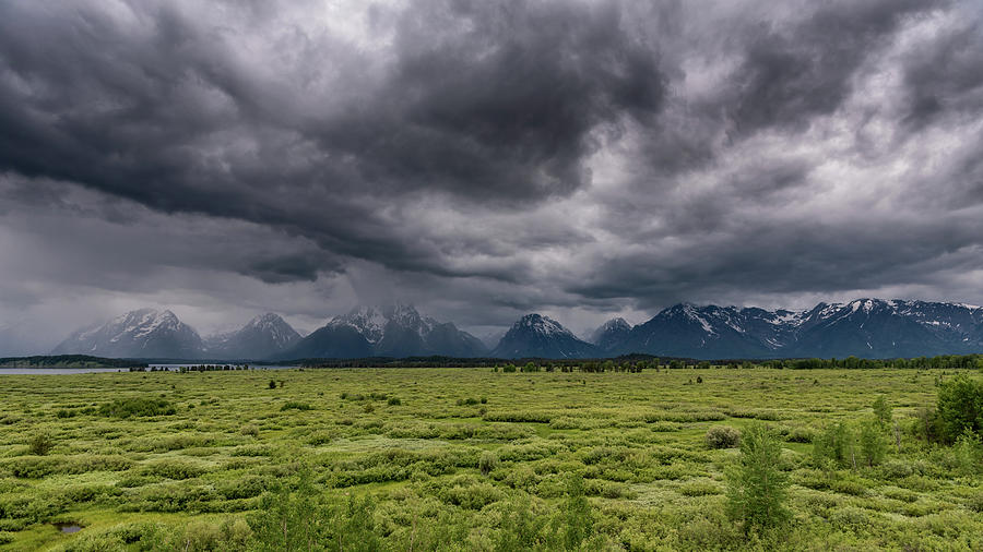 Wide Tetons View with Dark Stormy Clouds Photograph by Kelly VanDellen