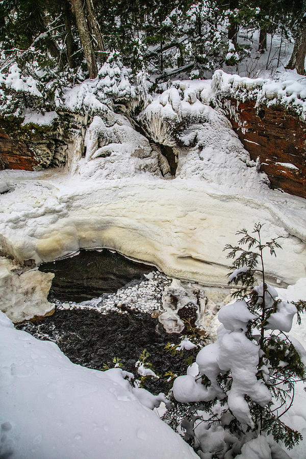 Wide view of Canyon Falls in the winter in Michigan Photograph by Eldon McGraw