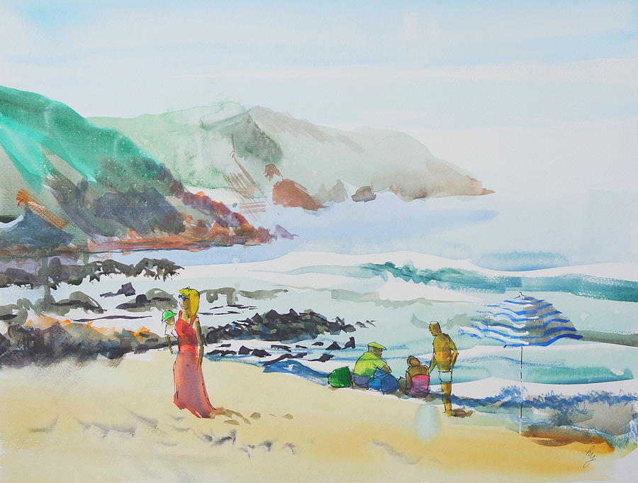 Widemouth beach Cornwall painting Painting by Mike Jory