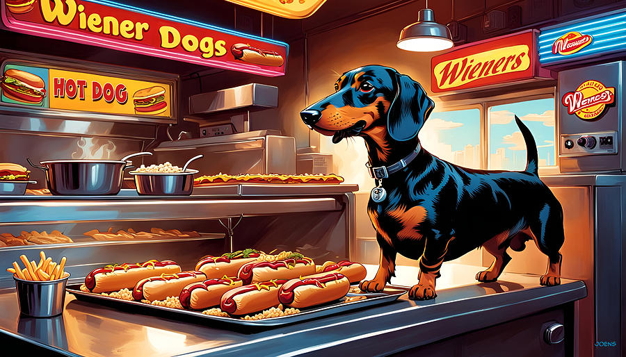 Animal Digital Art - Wiener dog by Greg Joens
