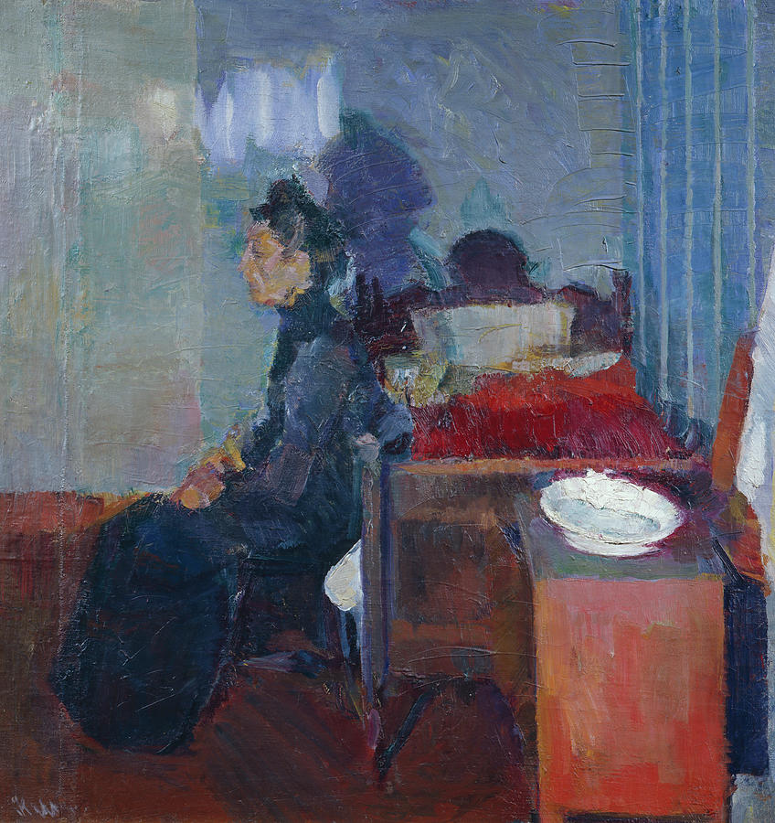 Wife in bedroom, 1905 Painting by O Vaering by Ludvig Karsten