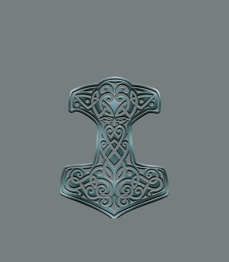 Wikinger Thors Hammer Mjolnir Nordic Knotwork Silver Digital Art by ...