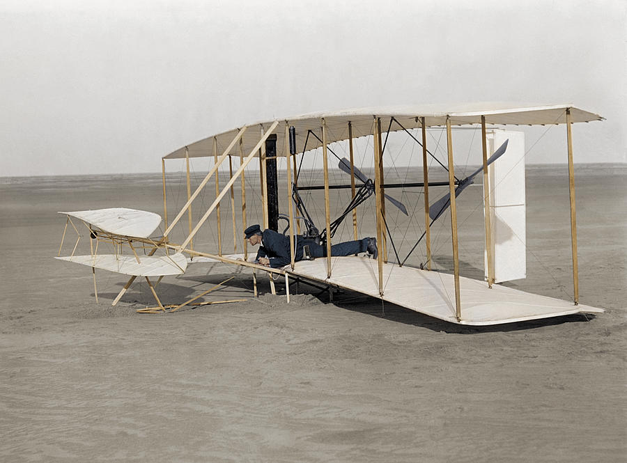 Wilbur Wright After Unsuccessful Flying Attempt - 1903 - Colorized Photograph by War Is Hell Store