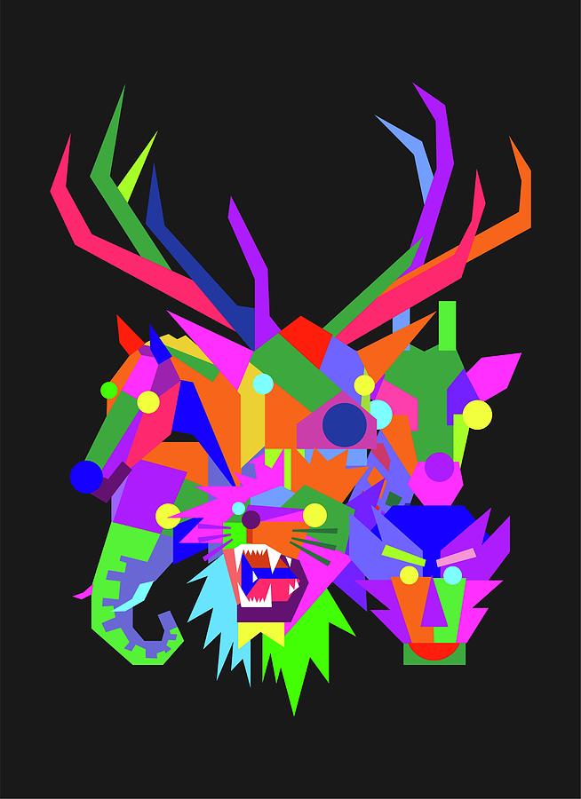 Wild Animals With Geometric Wpap Style Digital Art