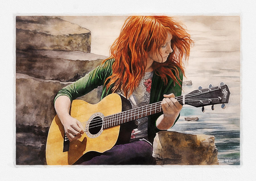 Wild Atlantic Guitar Girl Painting