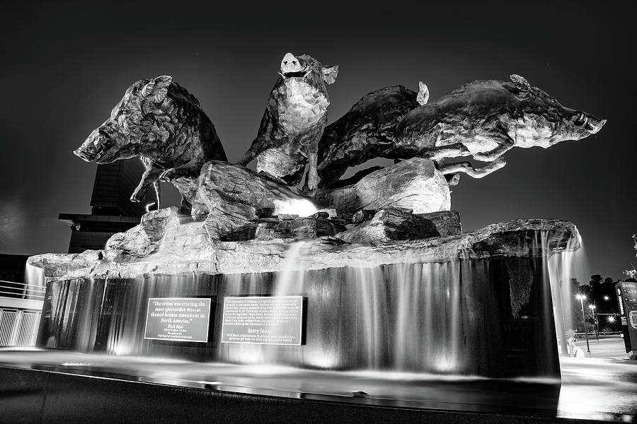 Black And White Photograph - Fountain of Hometown Arkansas Glory - Black And White by Gregory Ballos