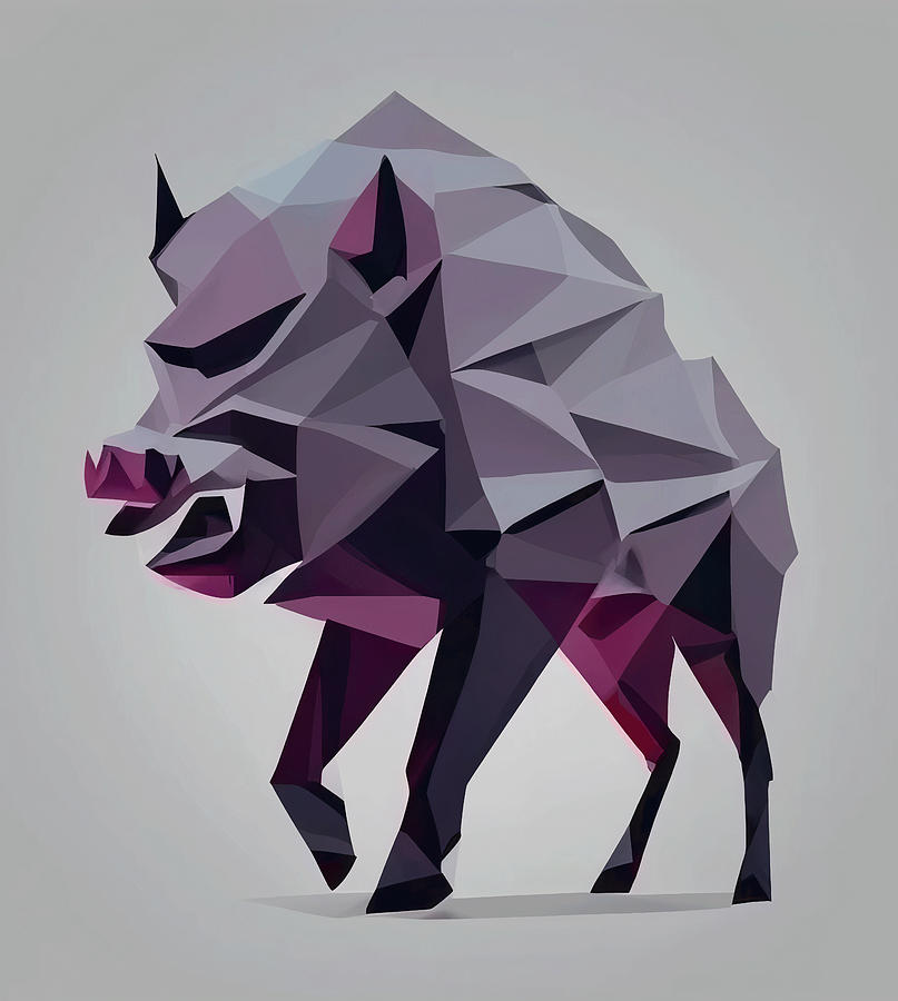 Wildlife Digital Art - Wild Boar Logo Low Poly, Boar by Mounir Khalfouf