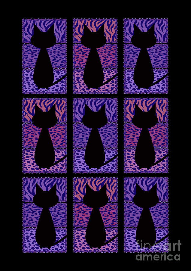 Wild Cat Safari Jungle Print in Purple Digital Art by Barefoot Bodeez Art