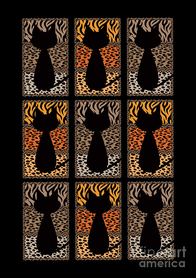 Wild Cat Safari Jungle Print  with Silhouettes Digital Art by Barefoot Bodeez Art