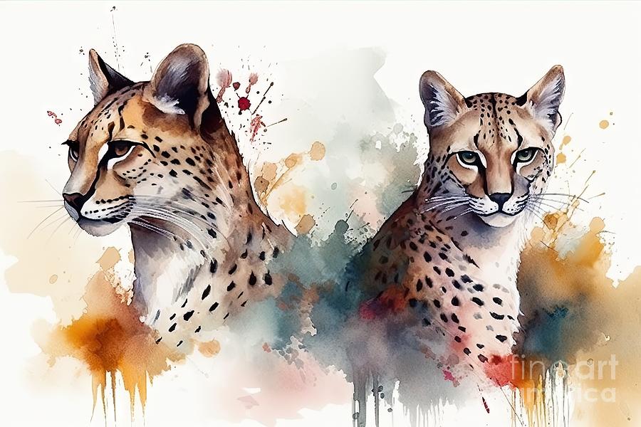 Wildlife Painting - Wild cats, watercolour style.  by N Akkash