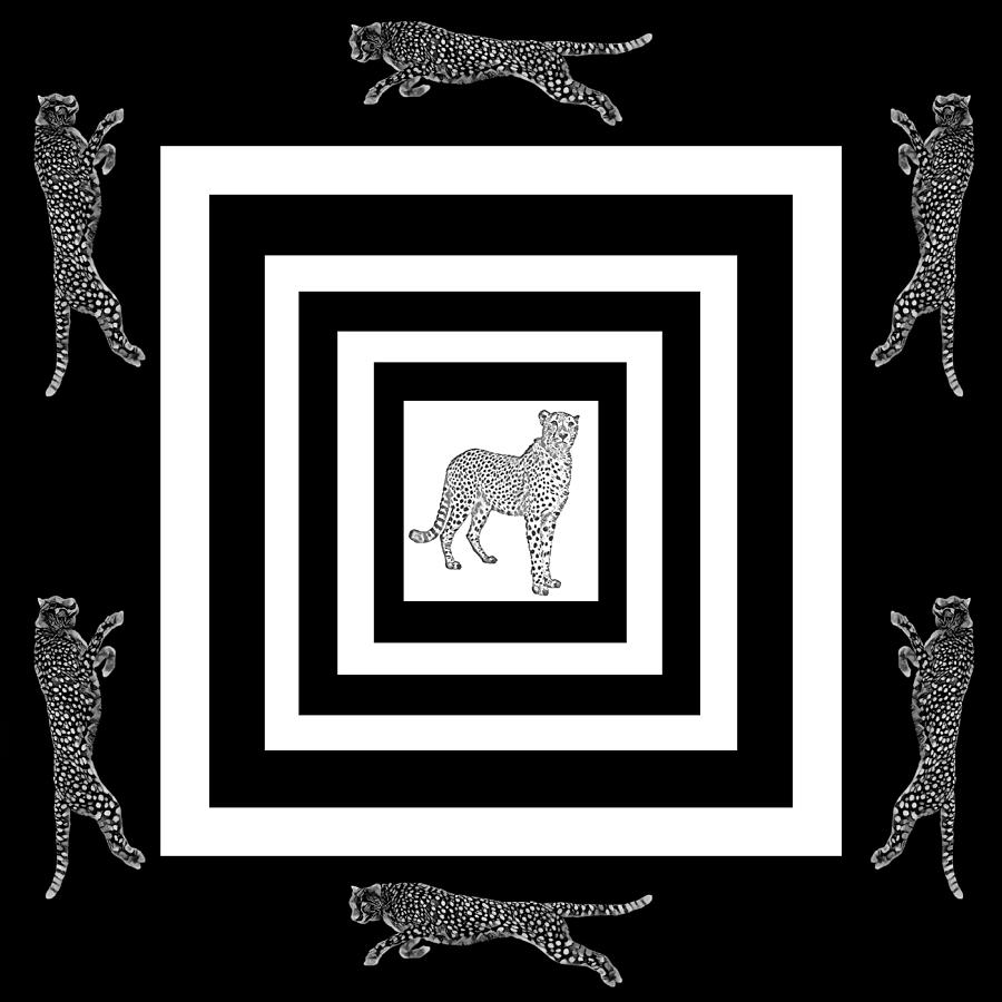 Wild Cheetahs In Black and White Digital Art by La Moon Art