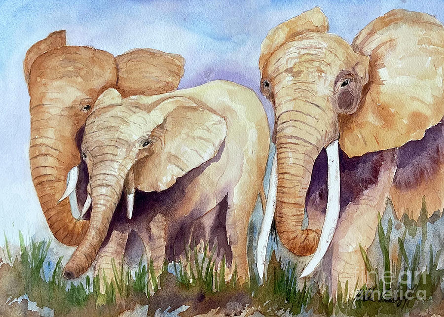 Wild Elephants Painting by Hilda Vandergriff