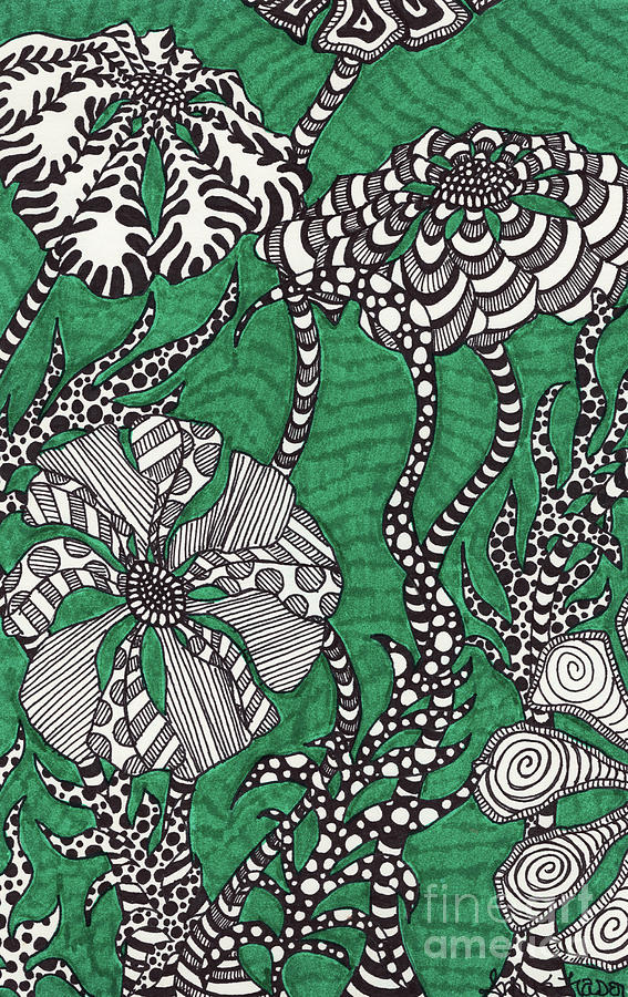 Wild Flower Doodle. 1996 Drawing by Amy E Fraser