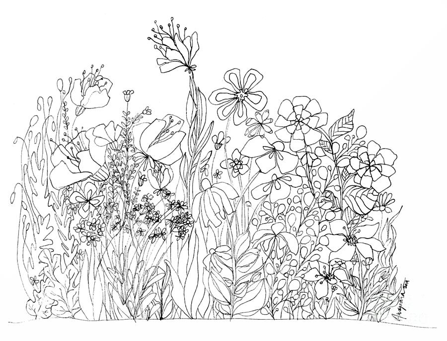 Wild Flower Garden - Ink Drawing Digital Art by Patricia Awapara
