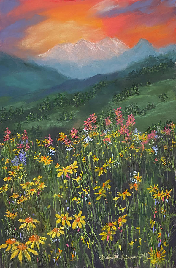 Wild Flower Meadow at Sunset Painting by Charlene Fuhrman-Schulz