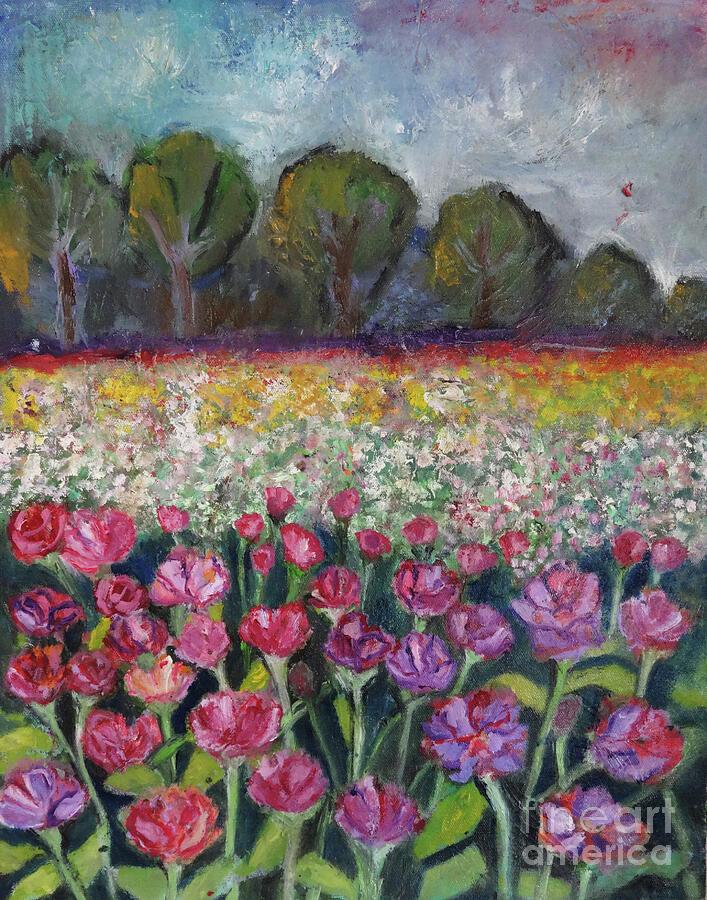 Wild Flower Meadow Oil Painting Painting by Indrani Ghosh - Fine Art ...