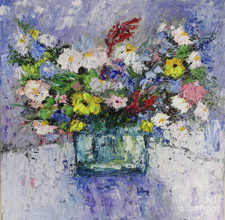 Wild flowers bouquet in the vase impasto oil painting Painting by ...