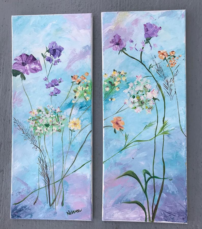 Wild Flowers Diptych Painting by Deborah Naves