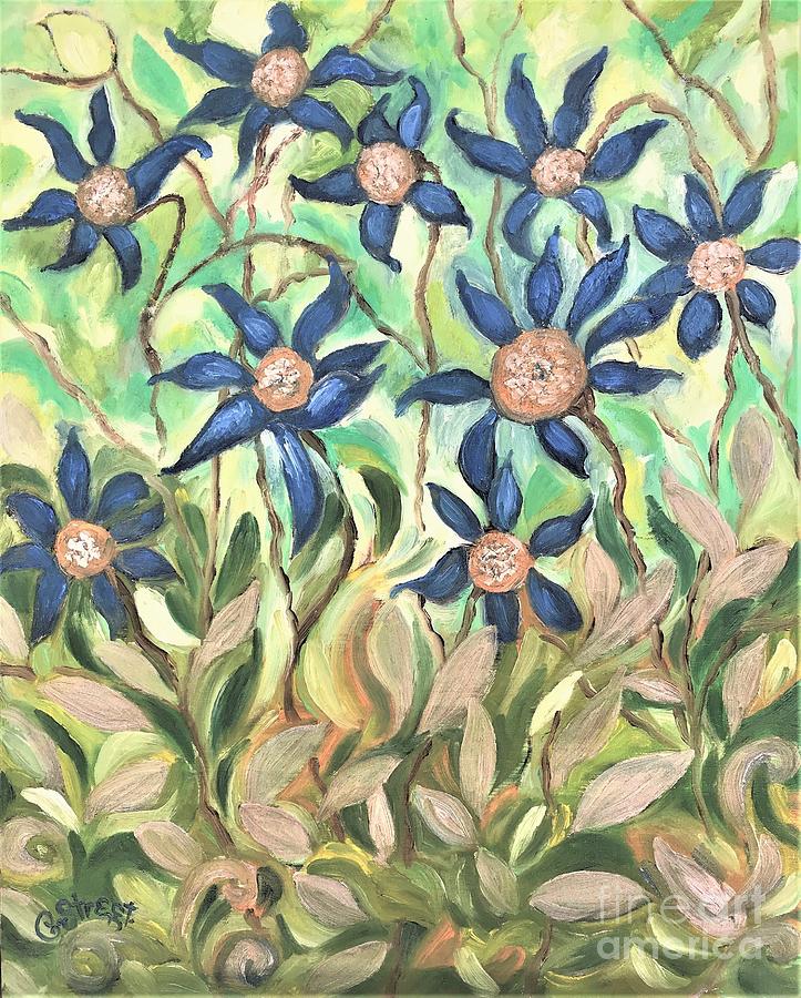 Wild Flowers In Blue And Gold Painting