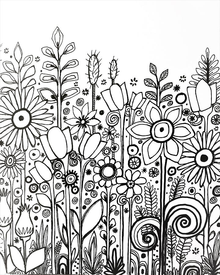 Wild Garden Drawing by Robin Mead