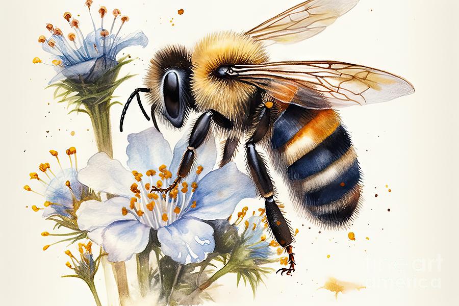 Nature Painting - Wild Honey Bee Watercolour portrait, Animal illustration by N Akkash