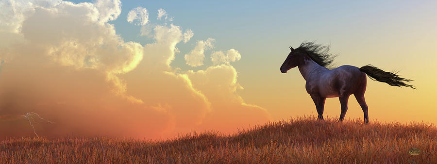 Wild Horse and Approaching Storm Digital Art by Daniel Eskridge
