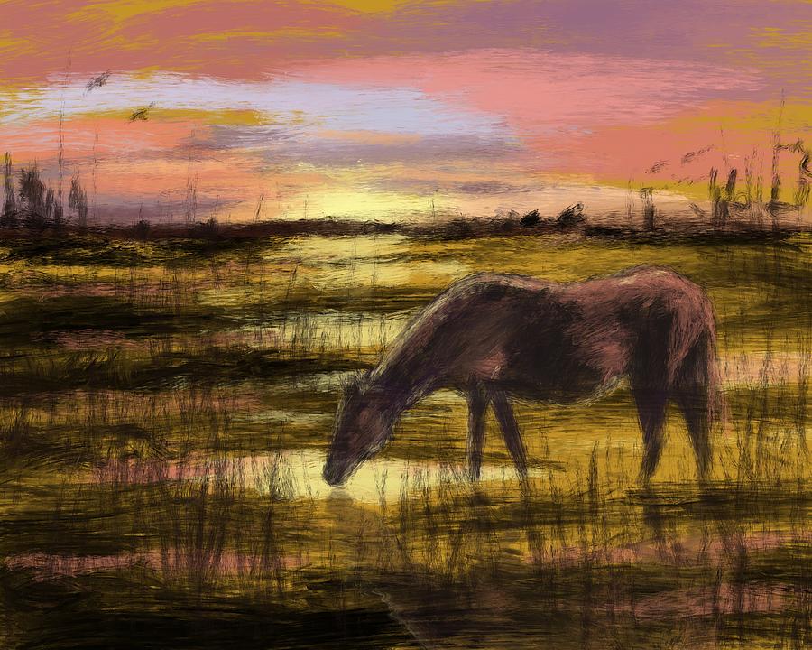 Wild Horse At Paynes Prairie  Painting by Larry Whitler