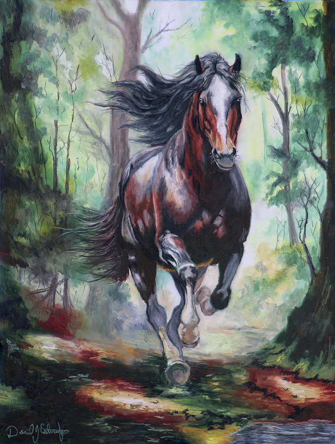 Wild Horse Galloping in a Forest Digital Art by Daniel Eskridge