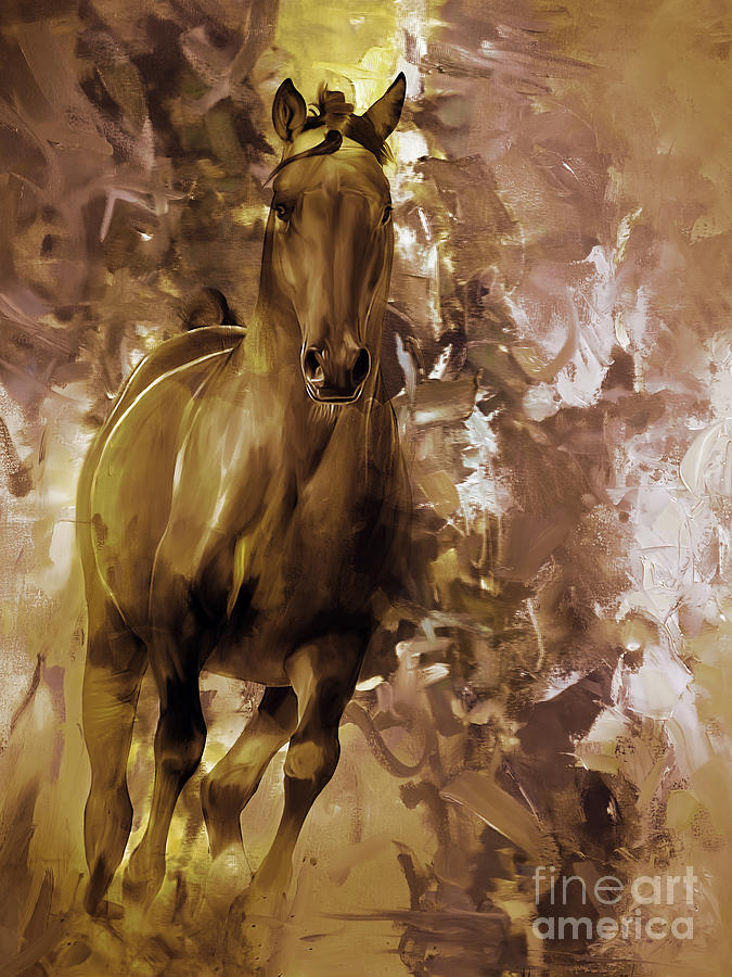 Horse Painting - Wild horse herd running by the seashore by Gull G