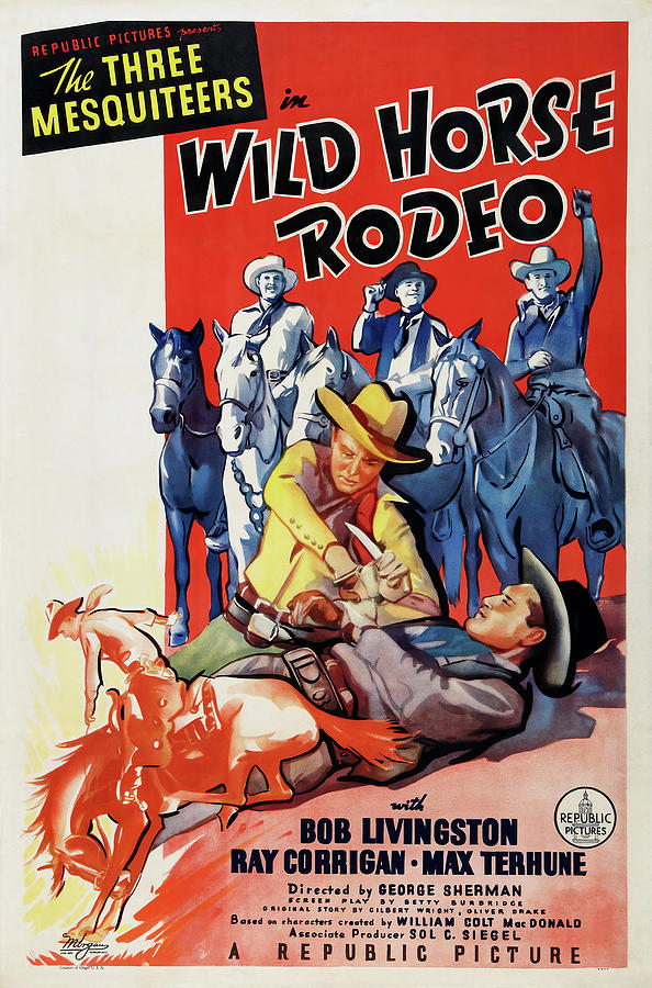 Vintage Mixed Media - Wild Horse Rodeo, 1937 by Movie World Posters