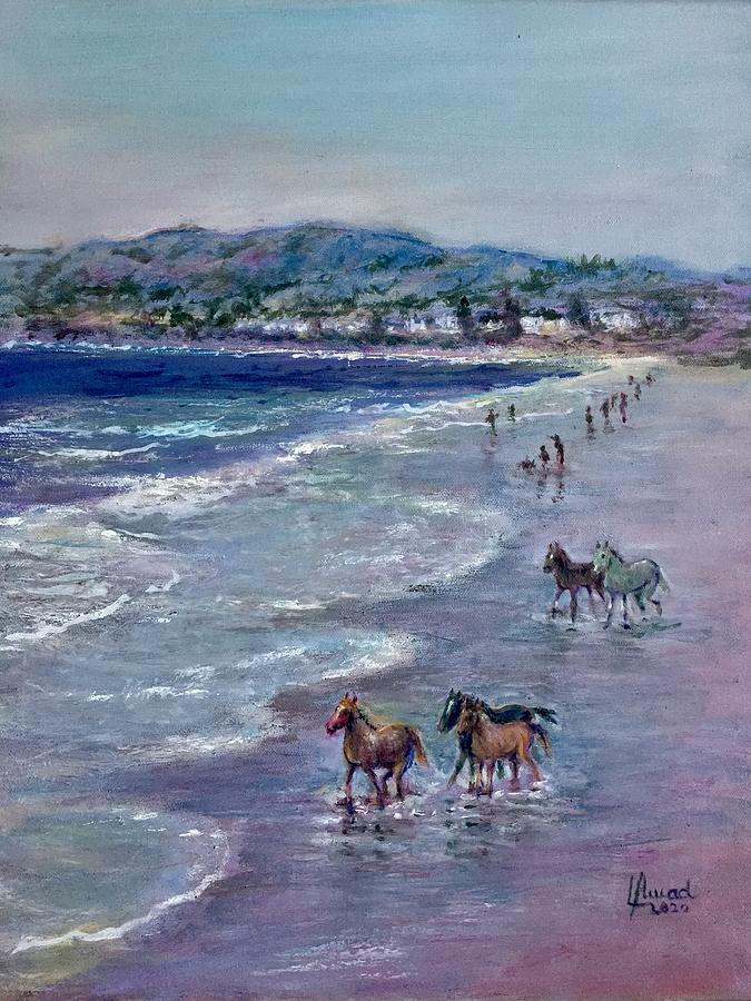 Wild horses at the beach  Painting by Laila Awad Jamaleldin