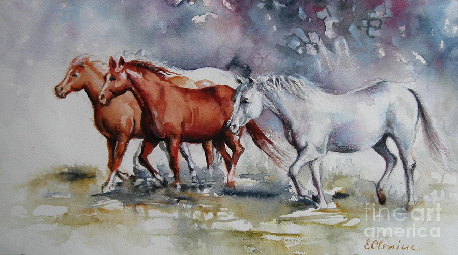 Wild horses Painting by Elena Oleniuc