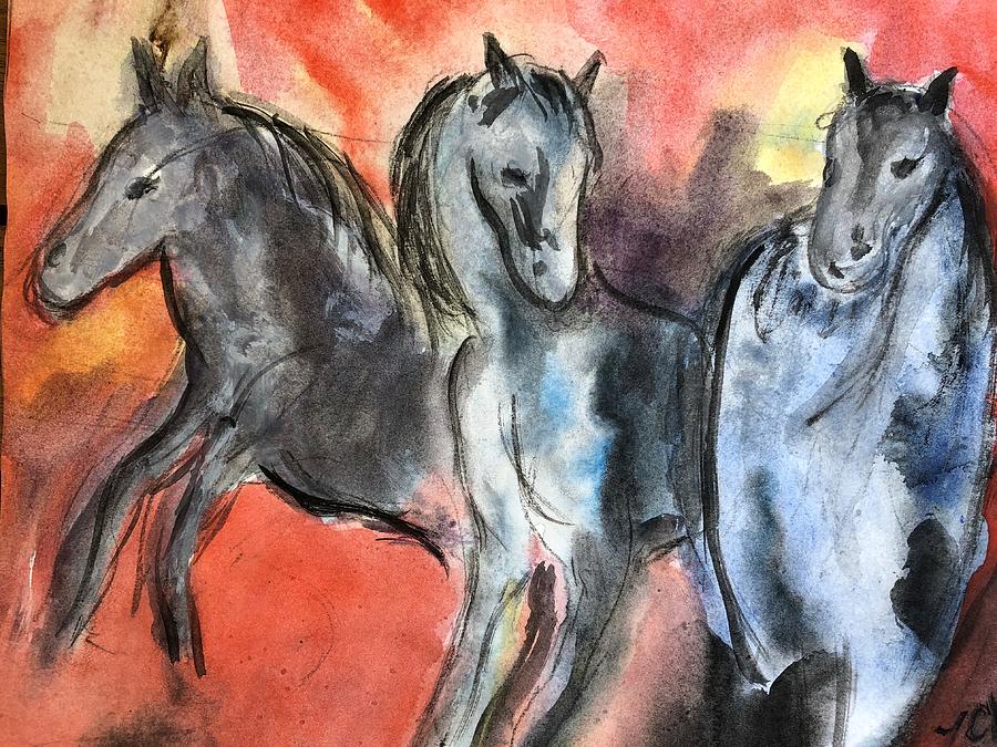 Wild Horses in Color Painting by Lucille Valentino