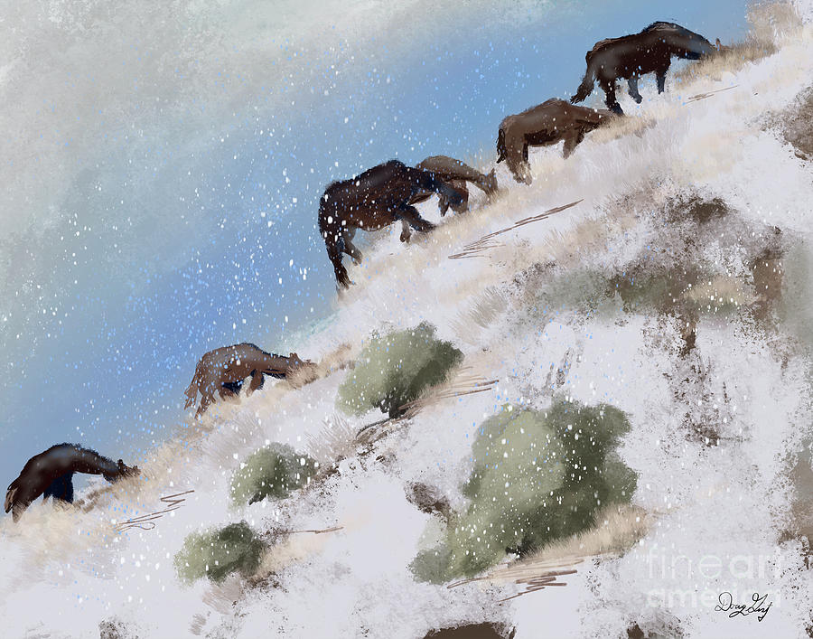 Wild Horses in Driven Snow Digital Art by Doug Gist