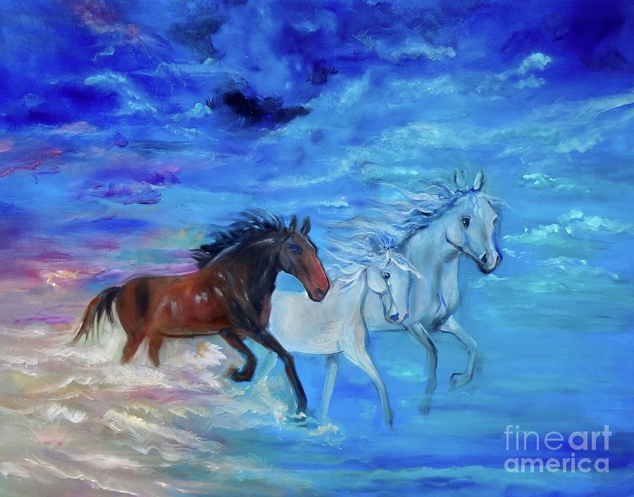 Wild Horses in the Surf Painting by Jenny Lee