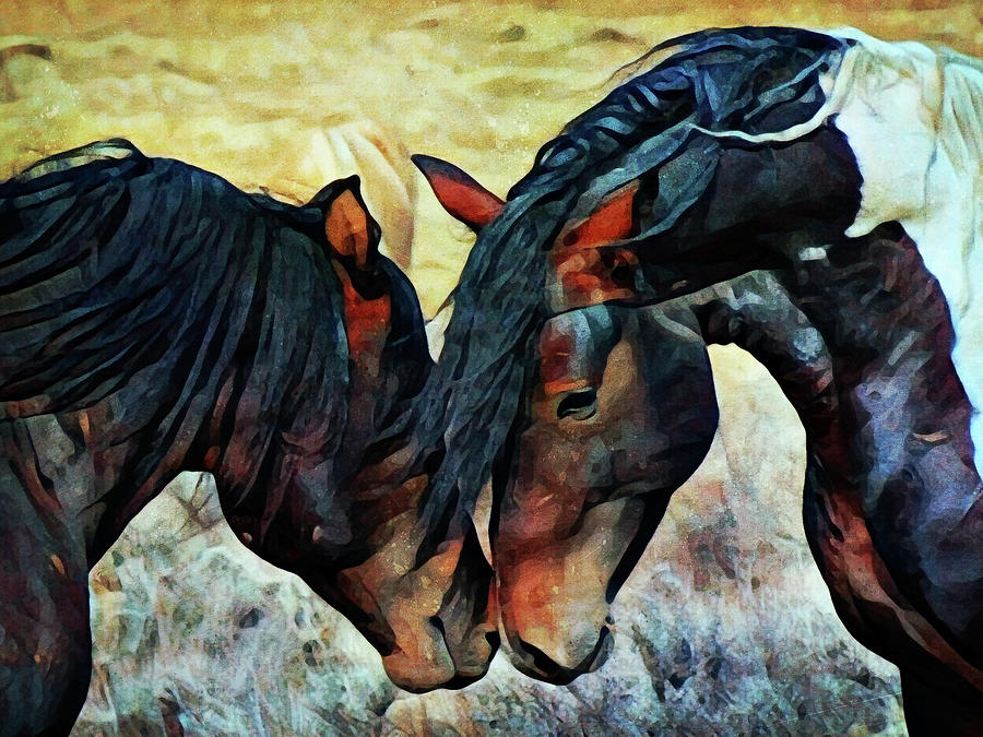 Animal Painting - Wild Horses Lovers Caress by Ashley Aldridge