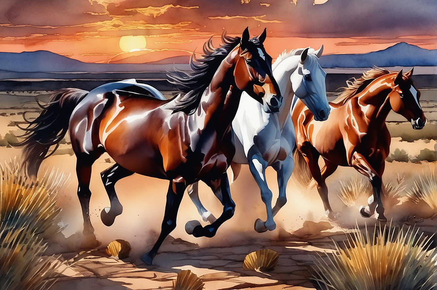 Nature Digital Art - Wild Horses by Manjik Pictures