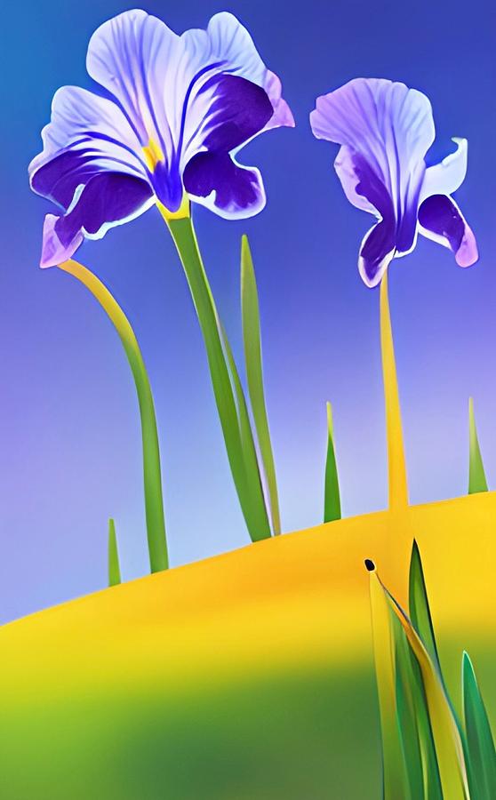Wild Irises on a Yellow Hill Painting by Bonnie Bruno