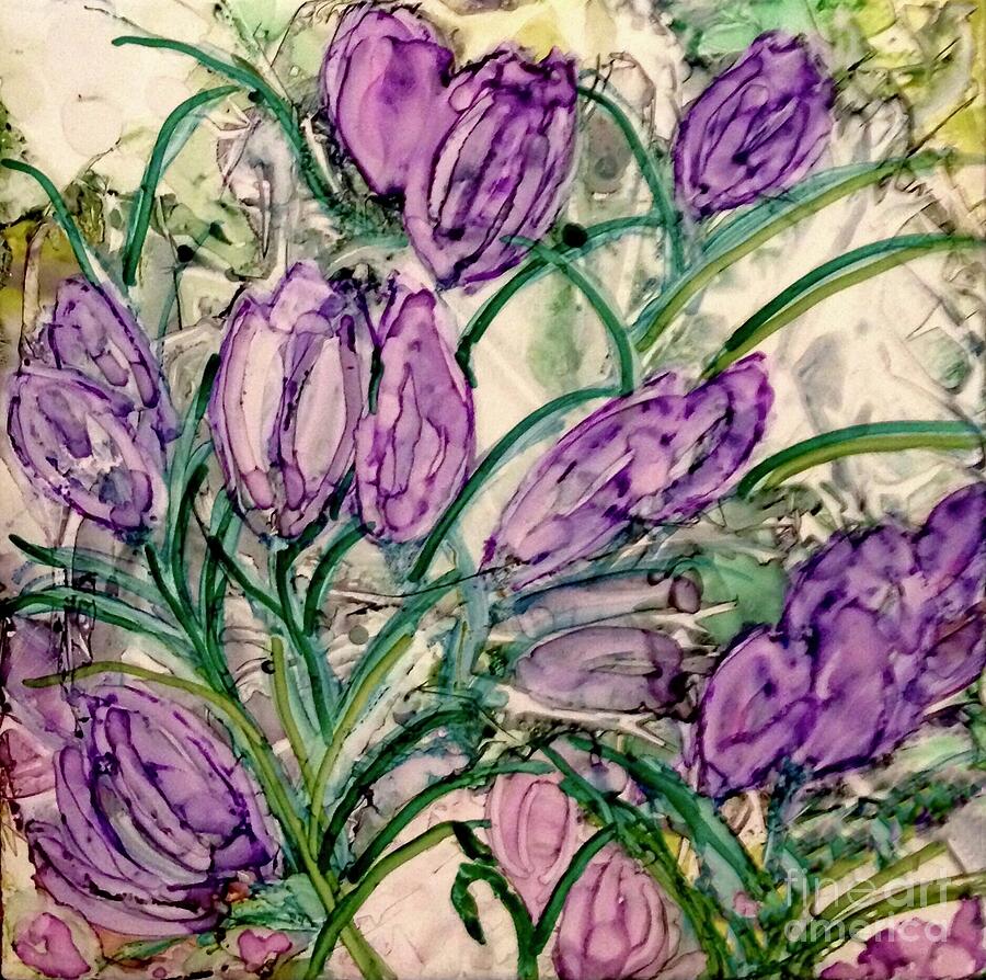 Wild Lavender Tulips Painting by Eunice Warfel
