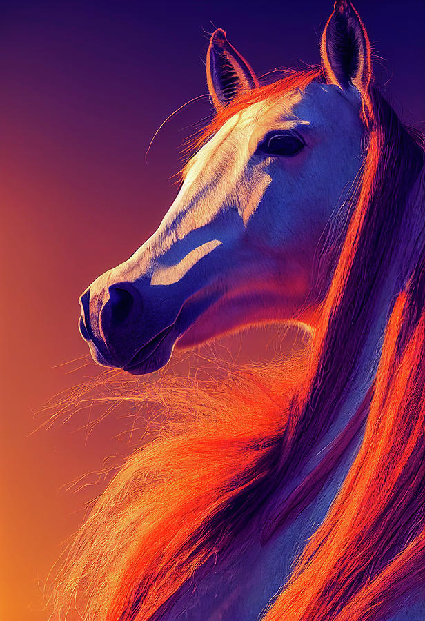 Wild Mustang Portrait at Sunset Digital Art by Billy Bateman