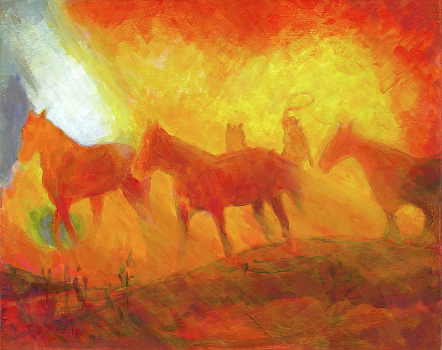 Wild Mustangs Roundup Painting by Thomas Bertram POOLE