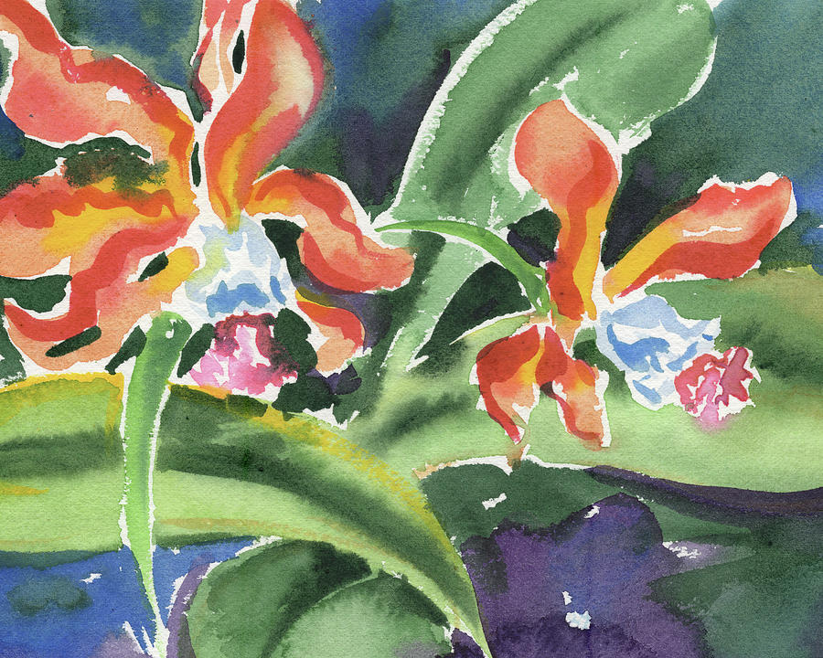 Wild Orange Orchid Flower Watercolor  Painting by Irina Sztukowski