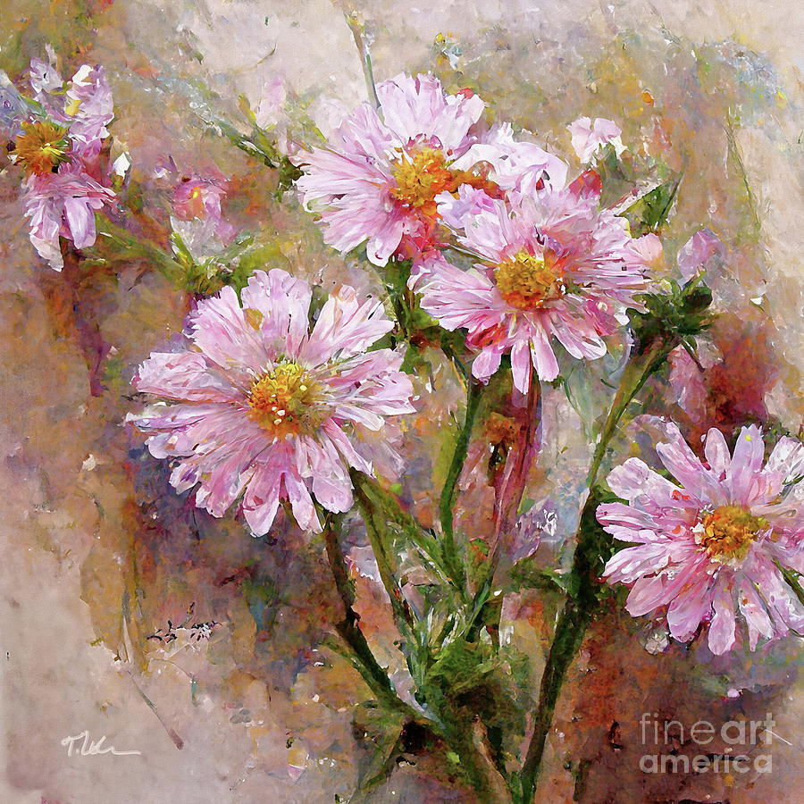 Wild Pink Daisies 2 Painting by Tina LeCour