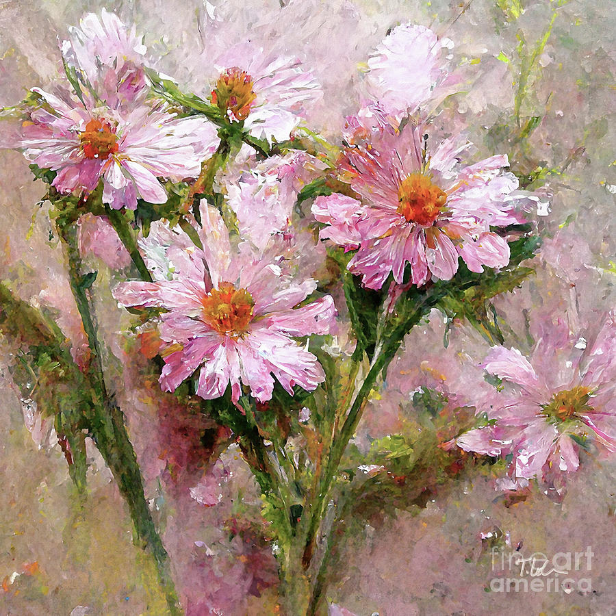 Wild Pink Daisies Painting by Tina LeCour